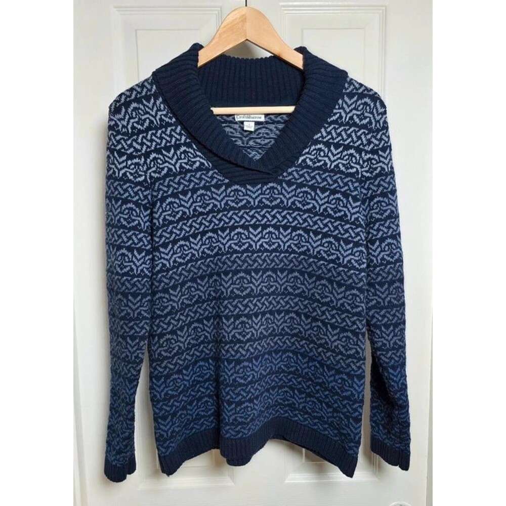 Croft & Barrow Women's Large Blue Fair Isle Shawl Neck Pullover Sweater